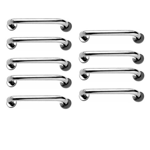 Alça de Apoio 30cm Barra Inox Kit 9 Unidades Segurança Idoso Banheiro Box Parede Corrimao Acessibili