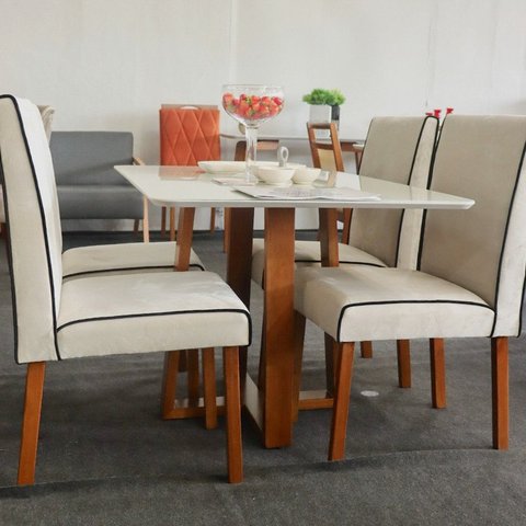 Sala de Jantar com 4 Cadeiras Madeira Maciça 1,20x0,80m - Pedro - Art Salas