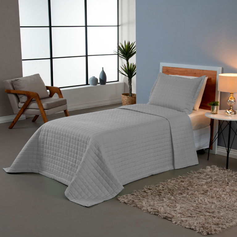 Kit Colcha Cobre Leito Matelado Solteiro 2 Peças Copacabana 300 Fios Cinza
