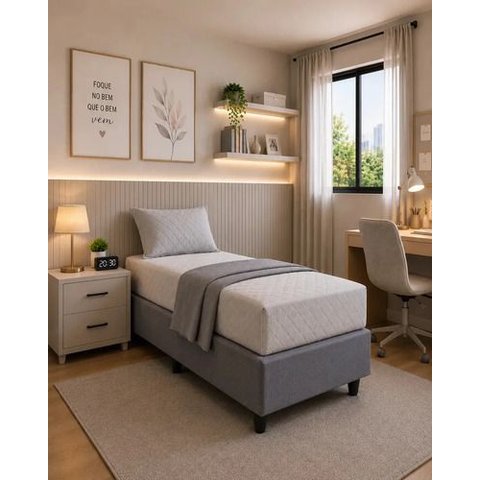 Base Box para Cama Juvenil Dobrável Suede 188x78cm Bipartido - Cinza