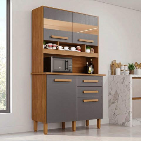 Armário de Cozinha com Reflecta 4 Portas 2 Gavetas Isis