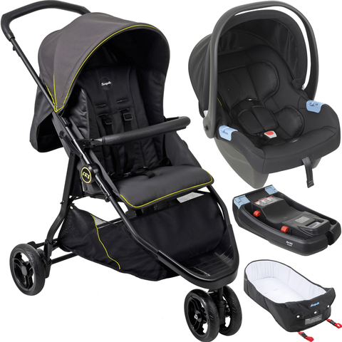 Carrinho com Moises Bebe Conforto Base Burigotto Cr3 Gray Neon