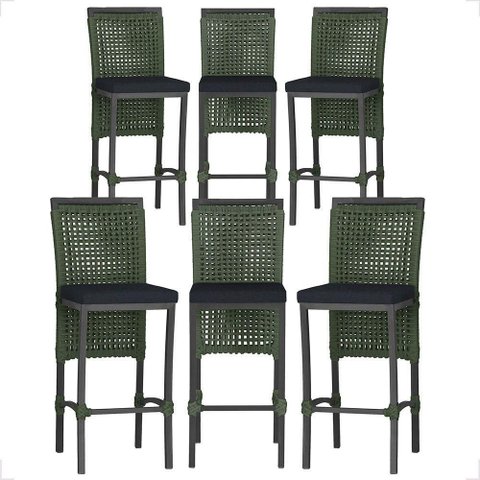 6 Banqueta em Alumínio Roma Preta Corda Náutica Tecido 12 Verde