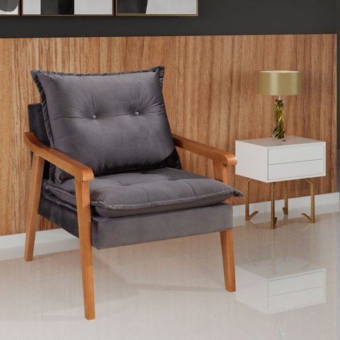 Poltronas Decorativa Munique Evidence Suede Cinza