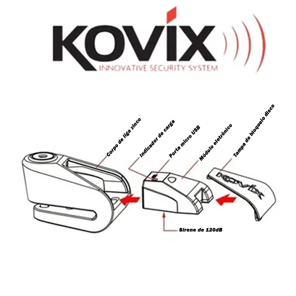 Trava Disco Com Alarme Kovix Cadeado Antifurto Kd6 3 Chaves Para Moto ...