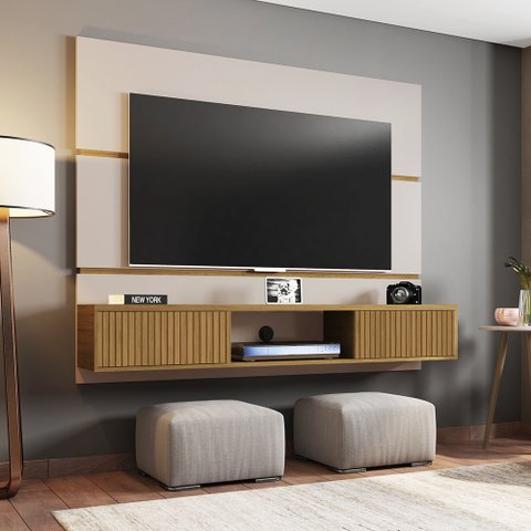 Painel para TV Formoso Off White Cinomomo Efeito Ripado