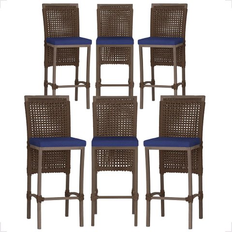6 Banqueta em Alumínio Roma Marrom Corda Náutica Tecido 10