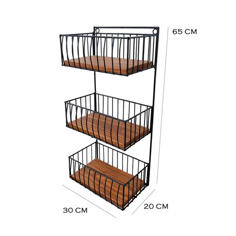 Fruteira Suspensa tripla Artesanal Cozinha Frutas Legumes com madeira