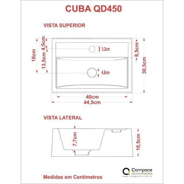 Cuba de Apoio para Banheiro Q45W Retangular Compace - 3