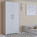 Ver imagem 1 de Roupeiro Multiuso Organizador 2 Portas com Prateleiras e Cabideiro:branco