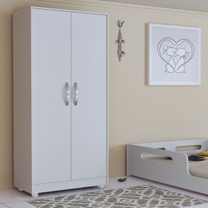 Roupeiro Multiuso Organizador 2 Portas com Prateleiras e Cabideiro:branco