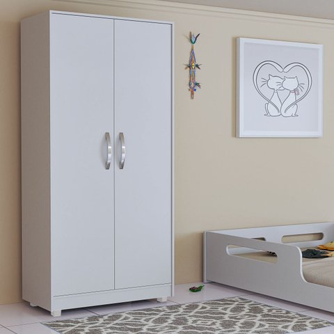 Roupeiro Multiuso Organizador 2 Portas com Prateleiras e Cabideiro:branco
