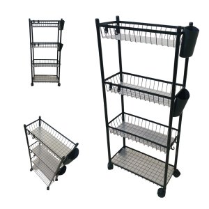 Carrinho Organizador Multiuso 4 Prateleira Cozinha Lavanderia Banheiro Ganchos E Escorredor Higiene 