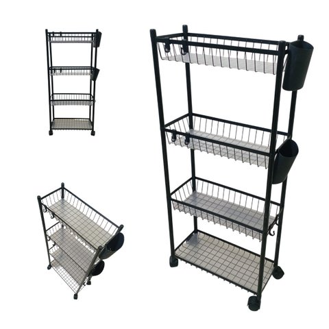 Carrinho Organizador Multiuso 4 Prateleira Cozinha Lavanderia Banheiro Ganchos E Escorredor Higiene 