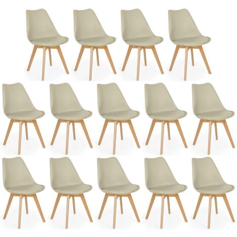 Conjunto 14 Cadeiras de Jantar Eames Wood Leda Design Estofada - Nude