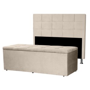 Kit Cabeceira e Calçadeira Baú Queen 1,60m Roma Suede Bege Sky Mobile