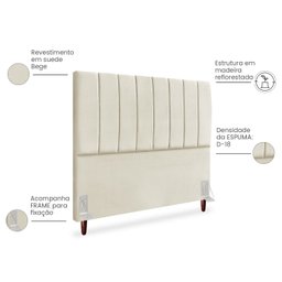 Cabeceira Estofada Queen Carla 160 Cm Suede Bege com Frames - 4