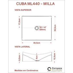 Cuba de Apoio para Banheiro Ml44W Retangular Folha Compace - 3