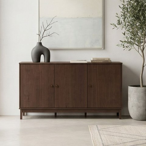 Aparador Buffet para Sala de Jantar 3 Portas 160cm Madeira Maciça Ethos F06 Café - Lyam Decor