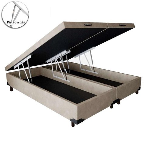 Cama Box Baú Casal Bipartido Suede Bege 138x188