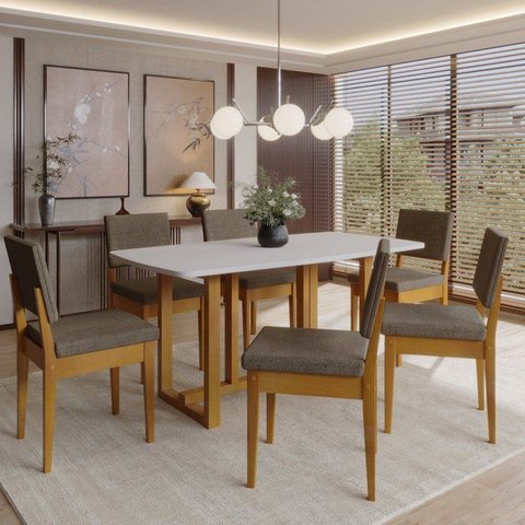 Conjunto Sala de Jantar 6 Cadeiras Tampo 170cm Oval sem Vidro Filadélfia Natural Cerejeira/Legacy