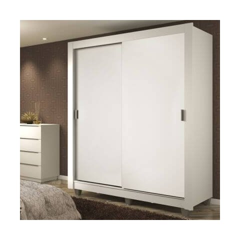 Guarda-Roupa Solteiro Madesa Dallas Plus 2 Portas de Correr 4 Gavetas com Pés Branco Cor:Branco