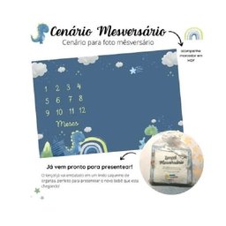 Lençol Cenário Foto Mêsversário Dinossauros - Minha Estrelinha Lençol Cenário Foto Mêsversário Dinos - 4