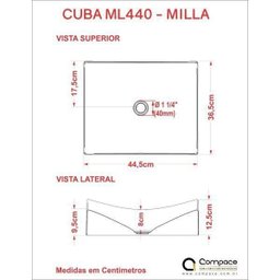 Cuba de Apoio para Banheiro ML44W Retangular Folha Compace - 3