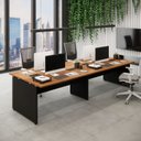 Ver imagem 1 de Mesa de Escritório Plataforma para 4 Pessoas 3,00m Nogal F5 Cor:nogal com Preto