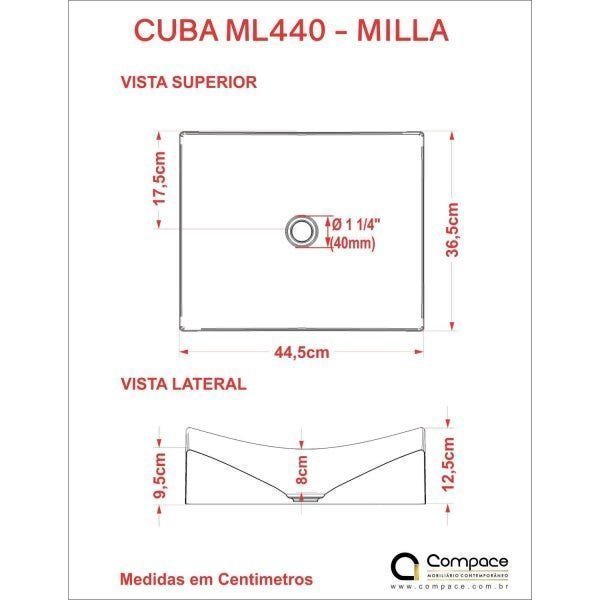 Cuba de Apoio para Banheiro ML44W Retangular Folha Compace - 3