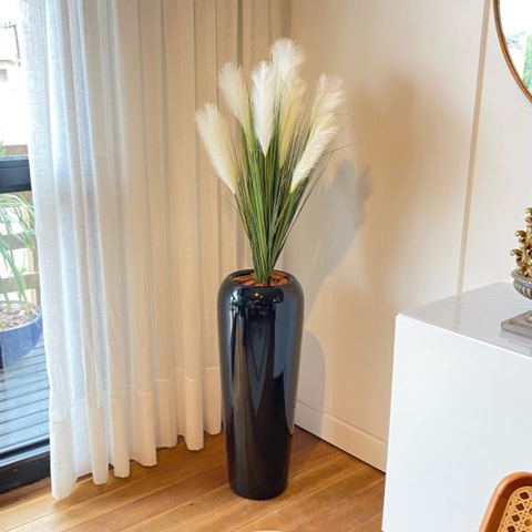 Vaso Fibra de Vidro Florida m 80cm Decorativo Preto Brilho