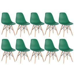KIT - 10 x cadeiras Charles Eames Eiffel DSW - Base de madeira clara - Verde escuro - 1