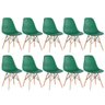KIT - 10 x cadeiras Charles Eames Eiffel DSW - Base de madeira clara - Verde escuro - 1