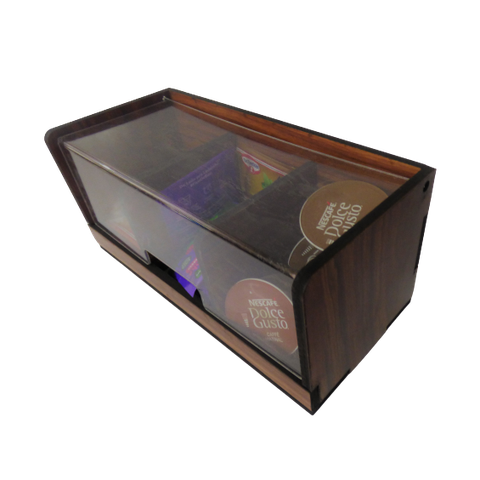 Porta Chá Caixa 3 Divisórias Mdf e Acrílico Adesivado 25cm Make Laser porta cha e condimentos
