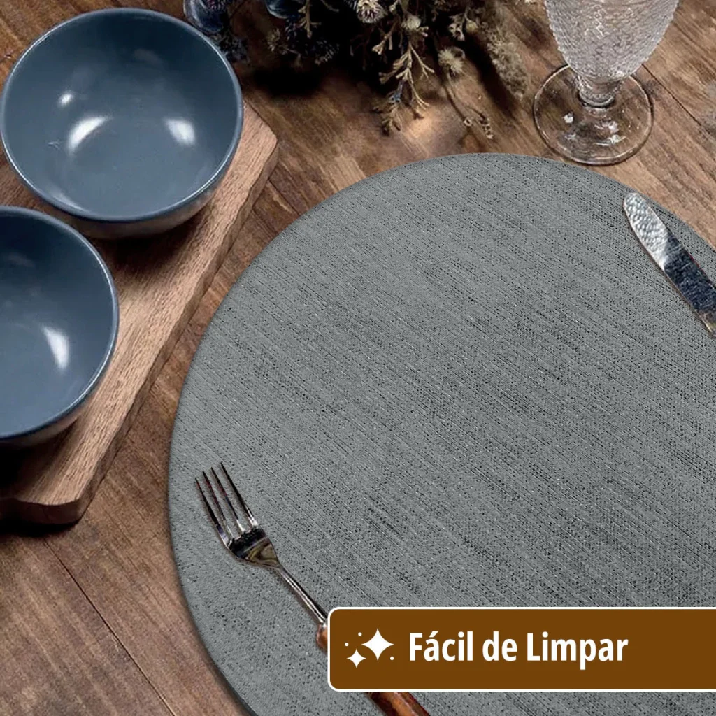 Ver imagem 2 de 4 Jogo Americano Redondo Juta Cinza Impermeável Pvc