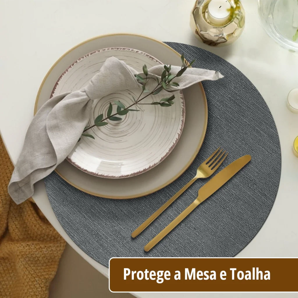 Ver imagem 3 de 4 Jogo Americano Redondo Juta Cinza Impermeável Pvc