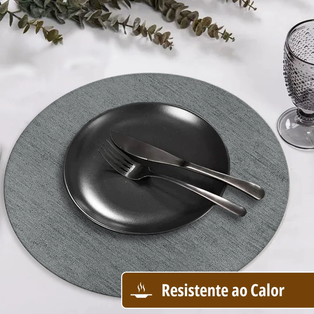 Ver imagem 4 de 4 Jogo Americano Redondo Juta Cinza Impermeável Pvc