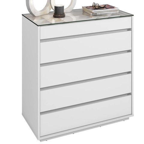 Comoda Tampo de Vidro 5 Gavetas 010059 Branco Dcasa