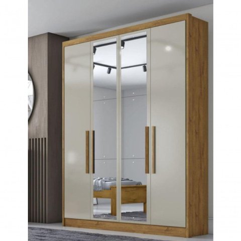 Guarda Roupa Solteiro Moderni 4 Portas com Espelho Cumaru Fendi - Novo Horizonte