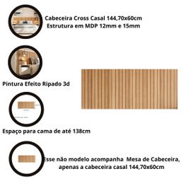 Cabeceira para Cama Box com Efeito Ripado 3d Cross Casal 144,70x60cm Freijó - Movelove - 4