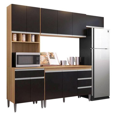 Cozinha com Balcão e Tampo 120 Cm Ambiente Andréia Amendoa Preto - Ajl