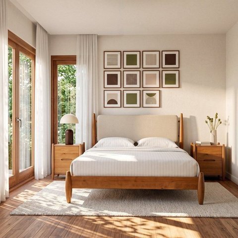 Conjunto Cama Casal com 2 Mesas de Cabeceira Baru CabeCasa MadeiraOriginals Marrom/Cacau