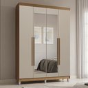Ver imagem 1 de Guarda-Roupa Solteiro com Pés 4 Portas Batentes com Espelho Rustic/Crema/Rustic Saturno Madesa