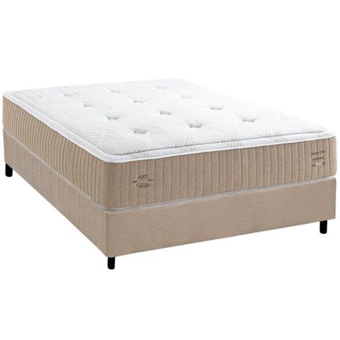Cama Box Casal: Colchão Molas Bonnel Herval Maxspring Crown Comfort C1631 + Base Crc Suede Clean(