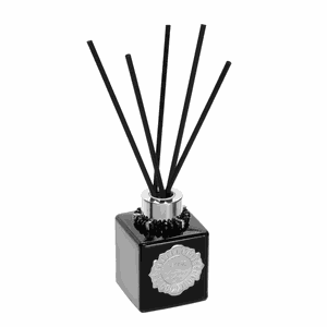 Difusor de aromas vidro preto 100ml enfeites prateado - Fragrância: Chá Branco Tânia B