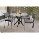 Ver imagem 1 de Sala de Jantar Completa Volga C/ Tampo de Vidro 95cm e 4 Cadeiras Zaria Preto - Suede Cinza -