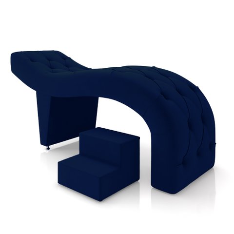 Maca de Estética para Massagem Cílios Fixa Lash Estofada com Escada Veludo Azul G83 - Gran Belo Maca
