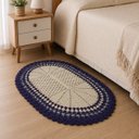 Ver imagem 4 de Tapete de Crochê Oval Branco e Azul Artesanal 60x85 Sala Quarto