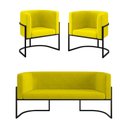 Ver imagem 1 de Kit 2 Poltronas + Sofá 2 Lugares Base de Metal Black Balaqui Amarelo