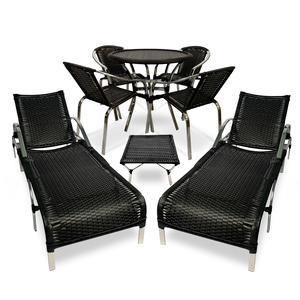 Kit 2 Espreguiçadeiras Sauípe + Conj. Maresia + Ilha Bella - Alumínio Piscina Sol Jardim - Preto